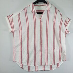 Goodthreads Women's Short Sleeve Button Down Striped Red White Size XL‎